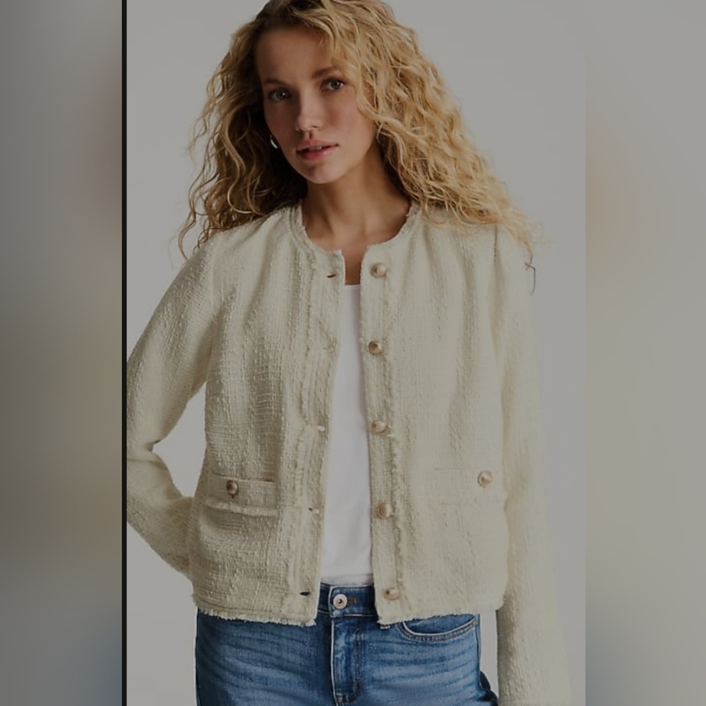J. Jill Cream Tweed Cropped Jacket